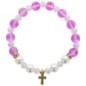 Bracelet sur élastique en pierre de lune synthétique Ø 8 mm & coquille naturelle avec croix acier inoxydable. LOT 5 ASSORTIS.